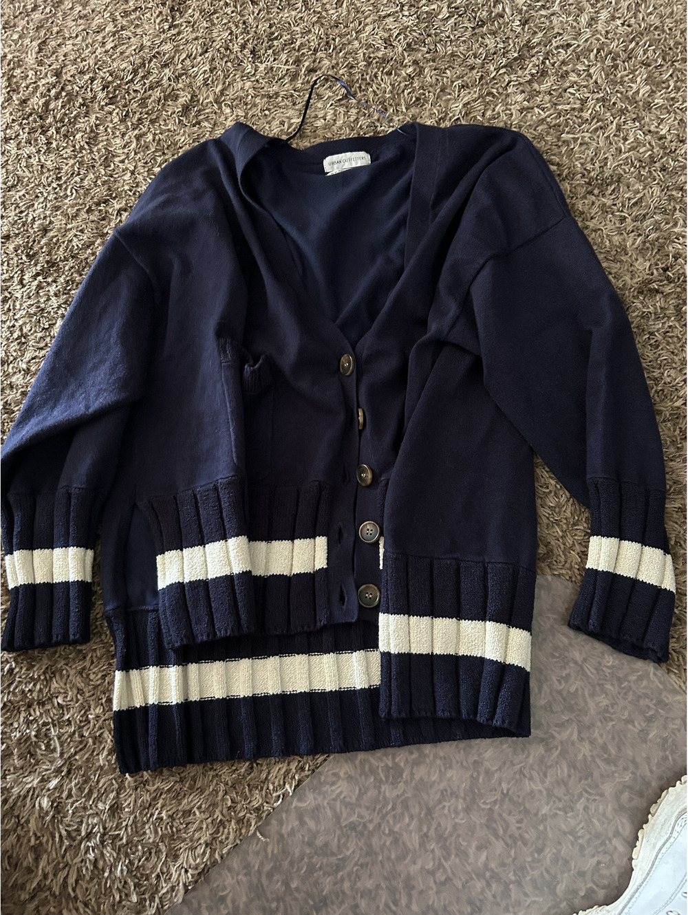 Urban Outfitters Navy Blue Cardigan with White Stripes, Size M